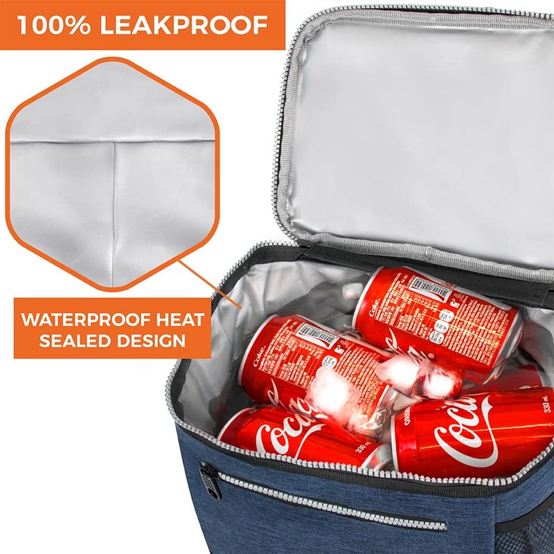 opux Extra Large Insulated Lunch Box Men Women, Lunch Bag for Work, Leakproof Soft Cooler Tote Adult, Lunch Pail, Picnic Beach Collapsible Food Bag with Shoulder Strap, Heather Navy - Image 5